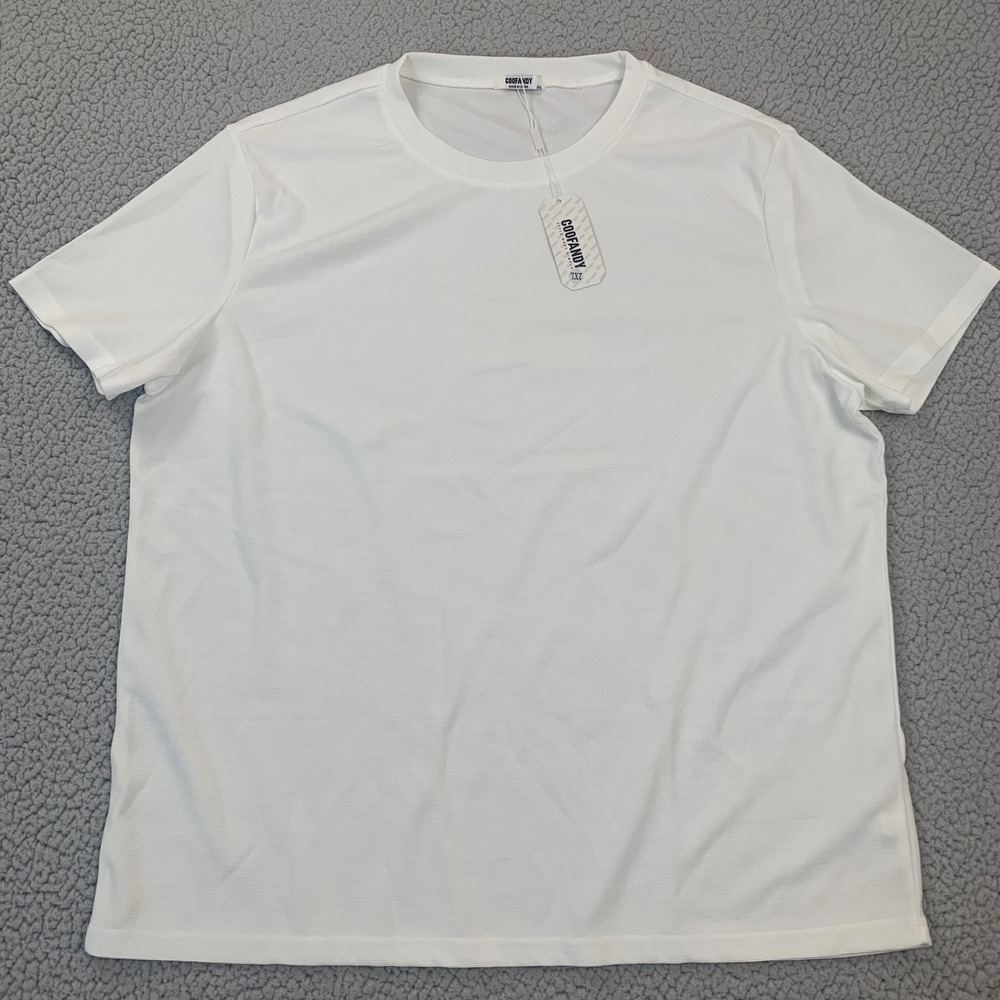 NWT COOFANDY T-Shirt Mens 2XL White‎ Textured Waffle Knit Athletic Short Sleeve